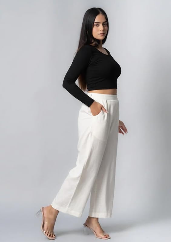 Image of Moirai Pure Cotton Wide Leg Women Trouser Stylish Mid Rise Relaxed Straight Fit Loose Pants Casual Travel Office Formal Wear