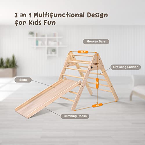 Foldable Toddler Indoor Pikler Triangle Climber, Climbing Toys (3-In-1) With Slide/Ladder/Sliding Ramp Play Set Montessori Toys Wooden Climbing Gym For Kids, Toddlers, Children 1-6 Yrs #TOP1