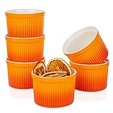 240ml Ramequin Creme Brulee, Candiicap Lot de 6 Moules à Soufflés pour la Cuisson, le Pudding, la Crème Brûlée, les Tasses à Crème Anglaise, la Trempette de Service (240ml, Orange Tropicale)