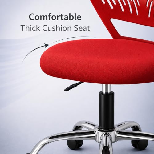 Image of Modern Ergonomic Office Chair, Red, Mesh Back Design with Chrome Base, Adjustable Height, Rolling Wheels