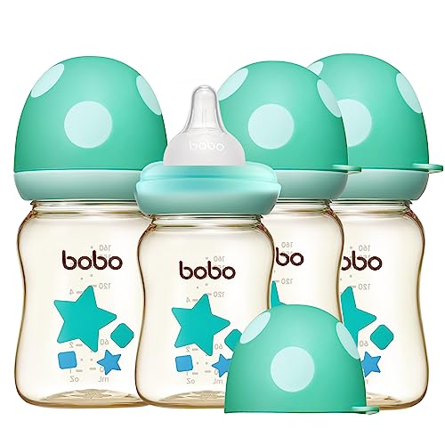 Image of YOHKOH PPSU Baby Bottle Wide Neck, Newborn Anti-Colic Baby Bottle with Natural Response Nipple, Streamlined Body, Easy to Clean (5.4oz (Pack of 4), Blue)