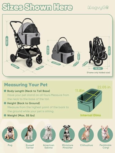 Image of Small Dog Stroller, Pet Stroller for Small Dogs, 5-in-1 Dog Strollers - Fold All in One Without Detaching Carrier, Pet Strollers with Removable Waterproof Carrier for Dogs Cats 10 lbs 20 lbs - Grey