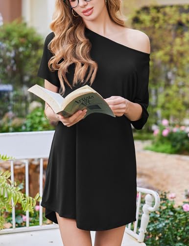 Ekouaer Nightgowns for Women Bamboo Viscose Sleep Shirts Short Sleeve Nightshirt Casual Sleepdress Soft Sleepwear S-XXXL2