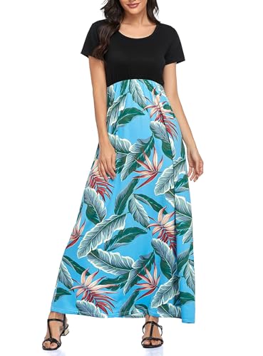 Image of Lacavocor Womens Short Sleeve Maxi Dresses Empire Waist Long Dress