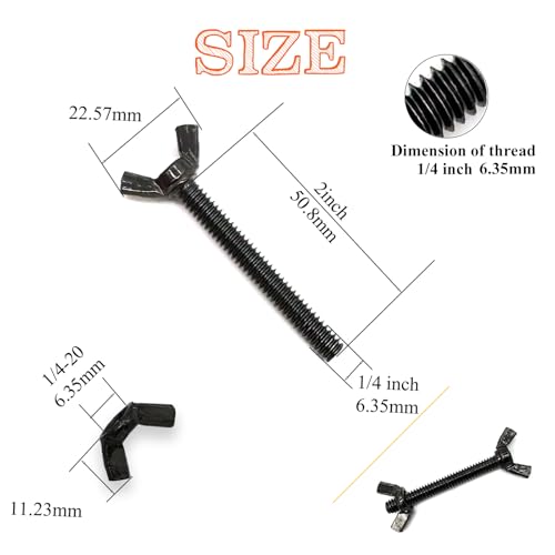 15 Sets 1/4"-20 x2 Wing Screw Bolts and Wing Nut Kit Butterfly Screws and Nut with Hand Twist Tighten Wing Head Black Zinc Plated Hardware Fitting Fastenings Assortment Kit