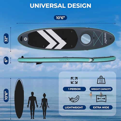 Image of SereneLife 10'6 inch Inflatable Stand Up Paddle Board with Premium SUP Accessories - 32 inch Wide Stable Design with Non-Slip EVA Deck Pad, for Youth and Adults, 350 lbs. Capacity
