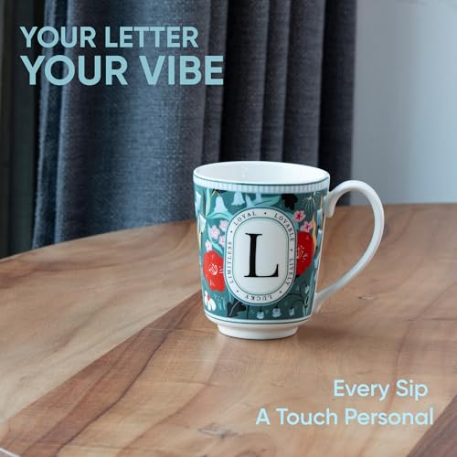 Image of Shay Alphabet Mug 300ml, Letter L Printed Coffee Mug for Girls, Boys, Friends | Ceramic Mug |Glossy Finish | Ceramic Coffee Cup | Porcelain | Microwave Safe (Alphabet Mug - L)