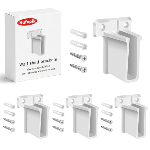 Hufopik 4 Pcs Wire Shelf End Bracket Designed for Closetmaid Wire Shelving Wall Mount Brackets for Shelves Closet Screws Included Wire Shelf Clips wall Shelf Brackets Closet Wire Shelving