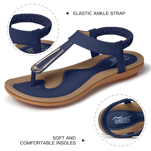 Image of SHIBEVER Womens Sandals Summer Flat: Dressy Casual T-Strap Flip Flop Thong Flats Sandals - Comfortable Walking