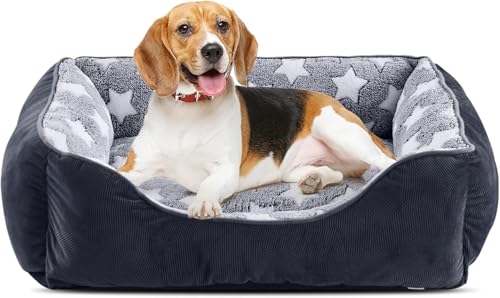 FURTIME Cama para Perros Medianos Antideslizante Antiestres - Colchon Lavable, Caseta, Cuna, Sofa - M(63x53x20cm) Negro
