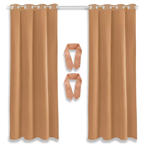 Bestlivings Lot de 2 rideaux décoratifs à œillets avec embrasses et crochets, 140 x 145 cm, Polyester, Marron/marron clair, 140 x 225 cm