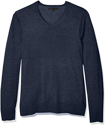 John Varvatos Star USA Men's Arlington Long Sleeve Melange V-Neck Sweater, Pacific Blue, X-Large