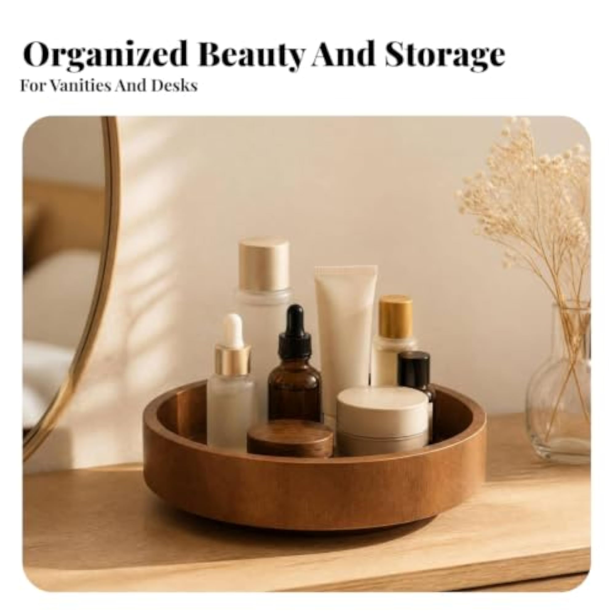 Walnut-Brown Rotating Storage Tray for Cosmetics