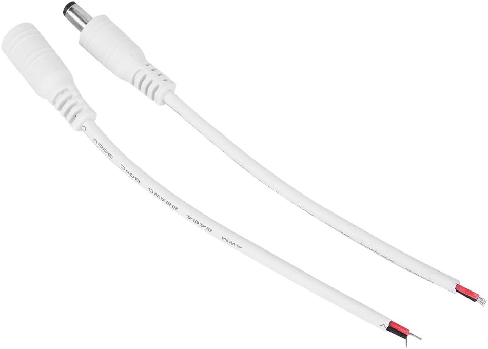 Yctze 5 Pair White 5.5x2.1mm DC Power Plug Jack Connector Cables | Female Power Connectors | Portable Pigtail Wire Leads (White)