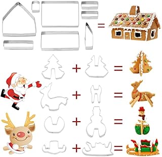 Christmas Cookie Cutters Shapes Biscuit Cutters Christmas Gingerbread House Kit 16Pcs Stainless Steel Kids DIY Biscuit Baking Mould for Baking