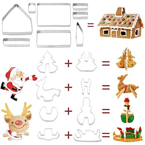 Christmas Cookie Cutters Shapes Biscuit Cutters Christmas Gingerbread House Kit 16Pcs Stainless Steel Kids DIY Biscuit Baking Mould for Baking Cover