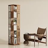 YOWOS Rotating Bookshelf Tower, 360 Display Spinning Bookcase, Bamboo Bookshelf Floor Standing Storage Rack, Wood Narrow Book Shelf Organizer for Kids&Adults, Walnut 6 Tier