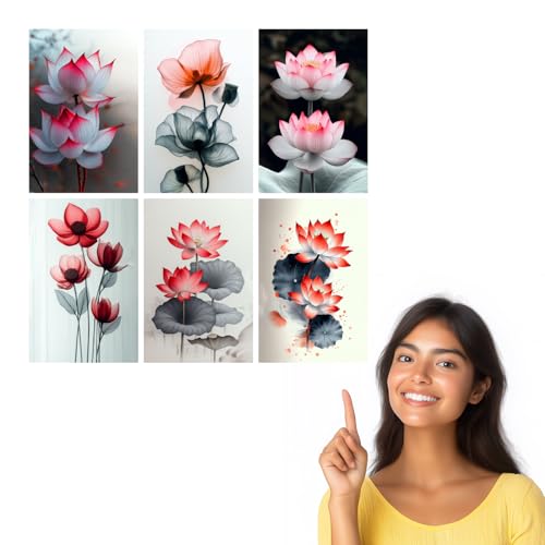 Image of SiddArtify Lotus Flower Wall Art Poster Print Set - Botanical Floral Decor for Living Room Bedroom Office - 12x18 inch Sticker Pack of 6
