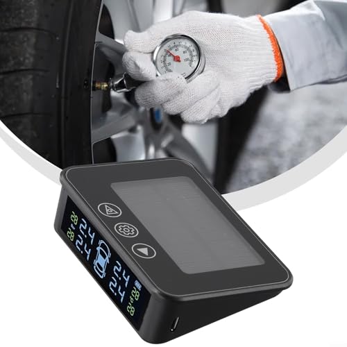 Sistema di pressione per pneumatici auto TPMS solare wireless con 4 sensori, display LCD ad angolo di visione completo e opzioni di unità di pressione multiple (senza messaggio vocale)