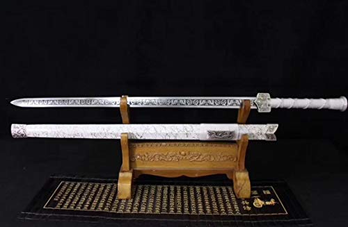 Chinese Sword,Han Jian(Medium Carbon Steel Etch Blade,Alloy,White Scabbard) Length 41" #TOP7