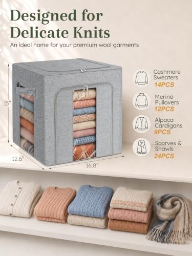 Rigid-Structured Cashmere Sweater Storage Box, 2 Pack, Gray - Image 2