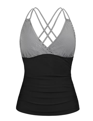 Hilor Women's Underwire Tankini Top Only Ruched Tummy Control Bathing Suits V Neck Crossback Swim Tops2