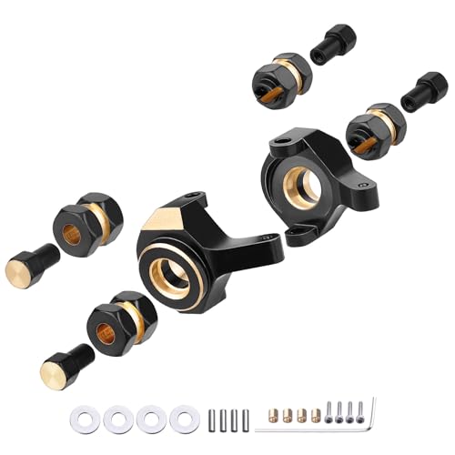 Hobbypark Brass Steering Knuckles Carriers and Brass Extended 7mm Wheel Hex Hubs Adapters for Axial SCX24 Upgrades Parts 1/24 RC Crawler Car (Black-Gold)