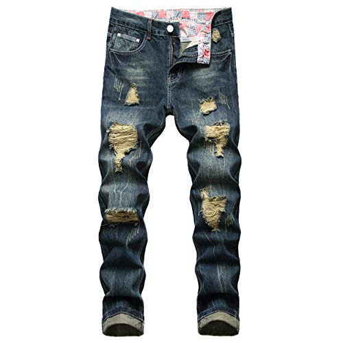 Homllyer Ripped Jeans for Men,Mens Slim Straight Fit Denim Jeans