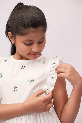 Image of Kids Girls Printed Embroidered Fusion Dress | Handmade Crafted Designer Ethnic Wear | 100% Cotton