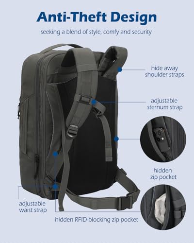 Hynes Eagle TSA Friendly Travel Backpack for Men Women Carry on Backpack 40L Flight Approved Laptop Backpack for 17 inches Compressible Weekender Bag Overnight Backpack Dark Grey2