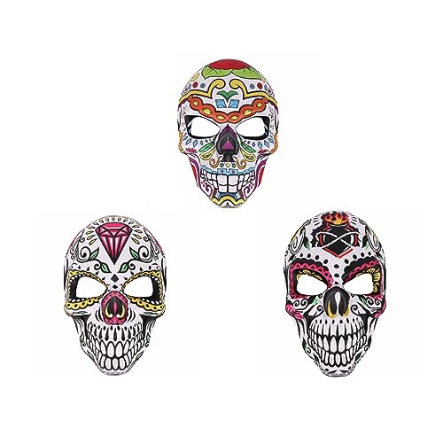 BaronHong Máscara de calavera de azúcar del Día de los Muertos, máscara de Halloween, para cosplay, fiesta mexicana, accesorios de disfraz (pack de 3, M)
