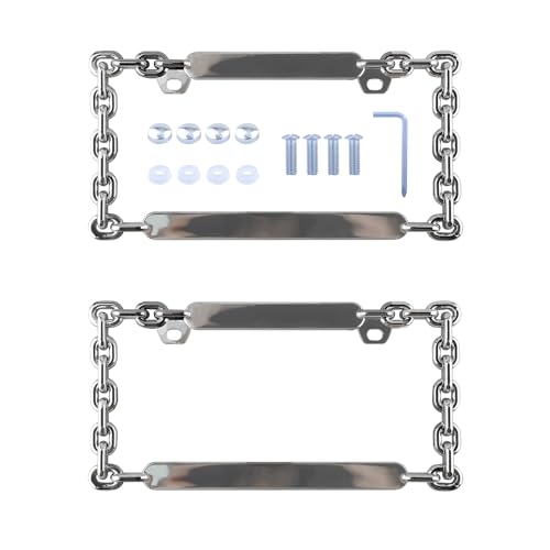UpAuto 2PCS Car License Plate Frame American Standard License Plate Holder, Car License Plate Covers with Screws & Tools (Chain, 12.65 * 6.5 * 3.85)