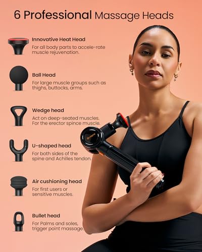Napre Massage Gun with Heat and Red Light Therapy,Massage Gun Deep Tissue with Extended Handle & 3 Adjustable Angles,Handheld Percussion Muscle Massager for Back/Neck/Body Pain Relief with Case,Black - Image 11