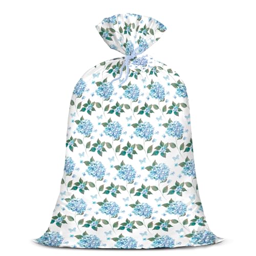 WRAPAHOLIC 56 Large Hydrangea Floral Plastic Gift Bag - Blue Hydrangea Flower Jumbo Bike Bag Gift Wrap for Wedding Birthday Bridal Shower Tea Party - 56 H x 36 W