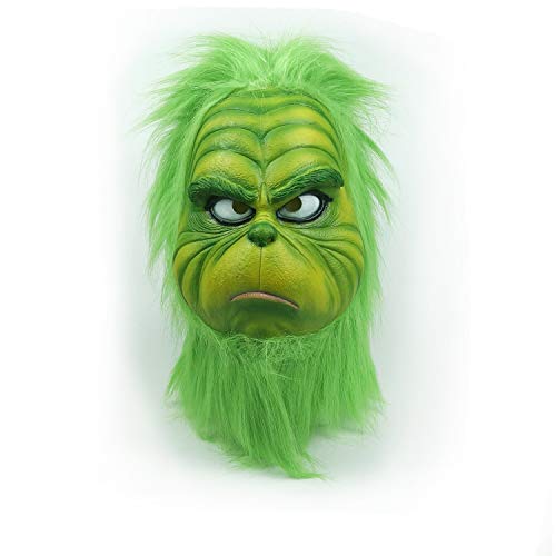 NECHARI Christmas Mask Deluxe Latex Green Full Head Stole Christmas Mask