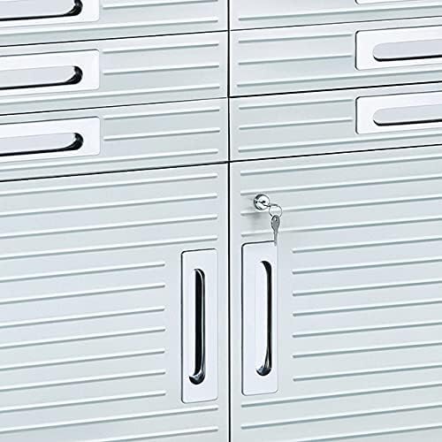 Close-up of workbench cabinet lock