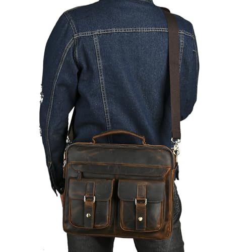 Water Resistant Canvas + Leather Business Attache Tote Briefcase 14" Laptop Office Portfolio Bag For Men FBB2073