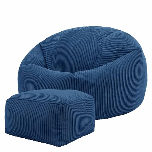 icon Kingston Cord Bean Bag with Footstool, Denim Blue, Large Adult Bean...