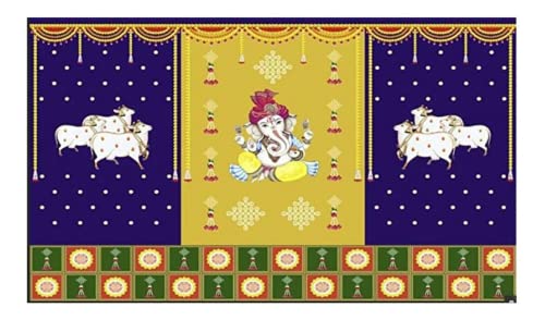 Image of IGH Ganesh Backdrop Cloth for Pooja Decoration-Traditional Festival Fabric (Size-5x8 Feet) - Perfect for Background Decoration and Festivals (Multicolor 3)