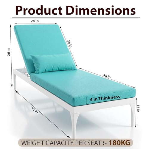 Image of BRISHI Outdoor Swimming Poolside Lounger Beach Sunbathing Lawn Patio Chaise Lounge Sun Lounger Chair Adjustable Backrest (White /Aqua Blue)