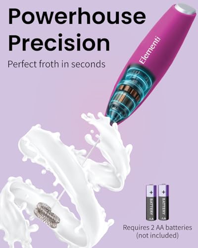 Image of Elementi Milk Frother Wand - Easy to Use Handheld Electric Stirrer for Powder Drinks, Durable & Powerful Coffee Whisk & Protein Powder Mixer Wand, Hand Frother, Coffee Stirrers Electric (Hot Pink)