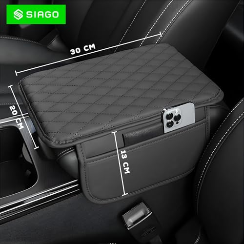 Image of SIAGO Car Armrest Cover Cushion with Storage Bags | Soft Center Console Protector Pad | Non-Slip, Waterproof & Durable | Universal Fit for Cars, SUVs & Trucks (Grey) SIA144
