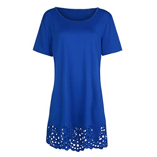 Vestido feminino plus size, casual, manga curta, gola redonda, liso, solto, vazado, com bainha em fo