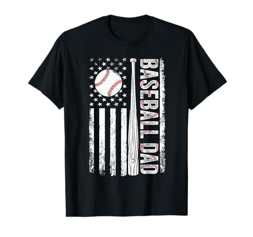 Baseball Dad American Flag T-Shirt Patriotic Father