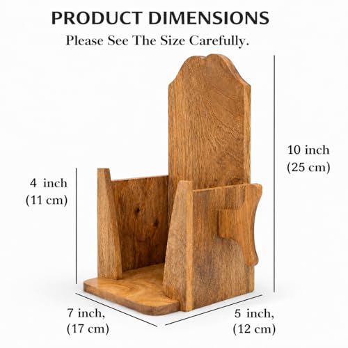 Image of PulGos Handcrafted Mango Wood Iron Press Holder - Wall Mount Wooden Iron Stand with Wire Organizer | Heat-Resistant & Shock-Proof Design | Durable Press and Cord Storage Solution | Home & Laundry Room