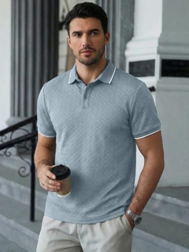 Image of JMIERR Mens Casual Polo Shirt Short Sleeve Vacation Button Summer Beach Knit Stretchy Golf Shirts