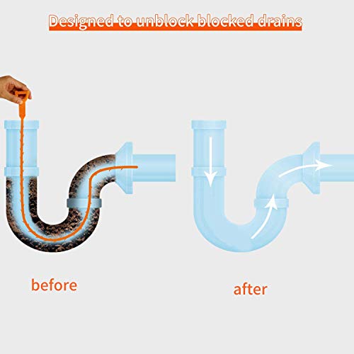 YOLETO 6 Pack Drain Clog Remover, Unclog Shower Bathtub Sink Cleaner Stick Household Cleaning Tools Hair Catcher (20 Inch, Orange)