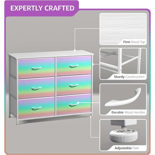 Sorbus Dresser with Fabric Drawers & Wood Top (6 Drawer, Rainbow) - image 3