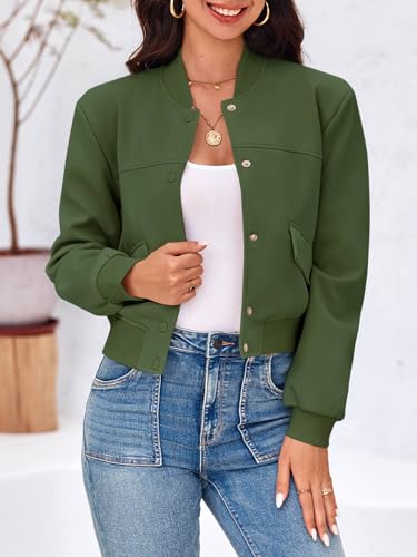 Image of Tankaneo Womens Cropped Bomber Jackets Casual Button Down Long Sleeve Stand Collar Varsity Shacket Coats