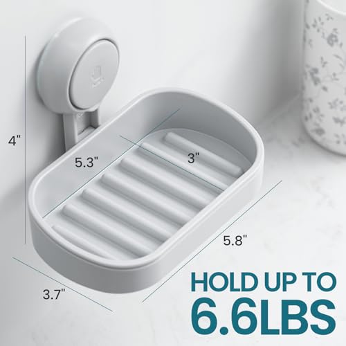 Image of TAILI Soap Holder, Soap Dish Suction Cup with Hooks, Stainless Steel (Grey)